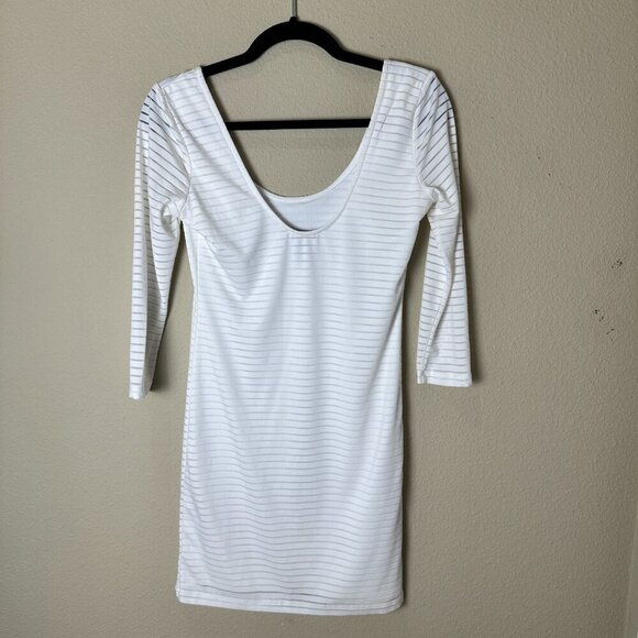 FOREVER 21 Sheer Stripe Body Con Low Back White Dress Size Medium - Picture 5 of 7